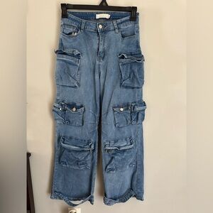 Lizette Collection Women’s Cargo Jeans Wide Leg Blue Size Medium